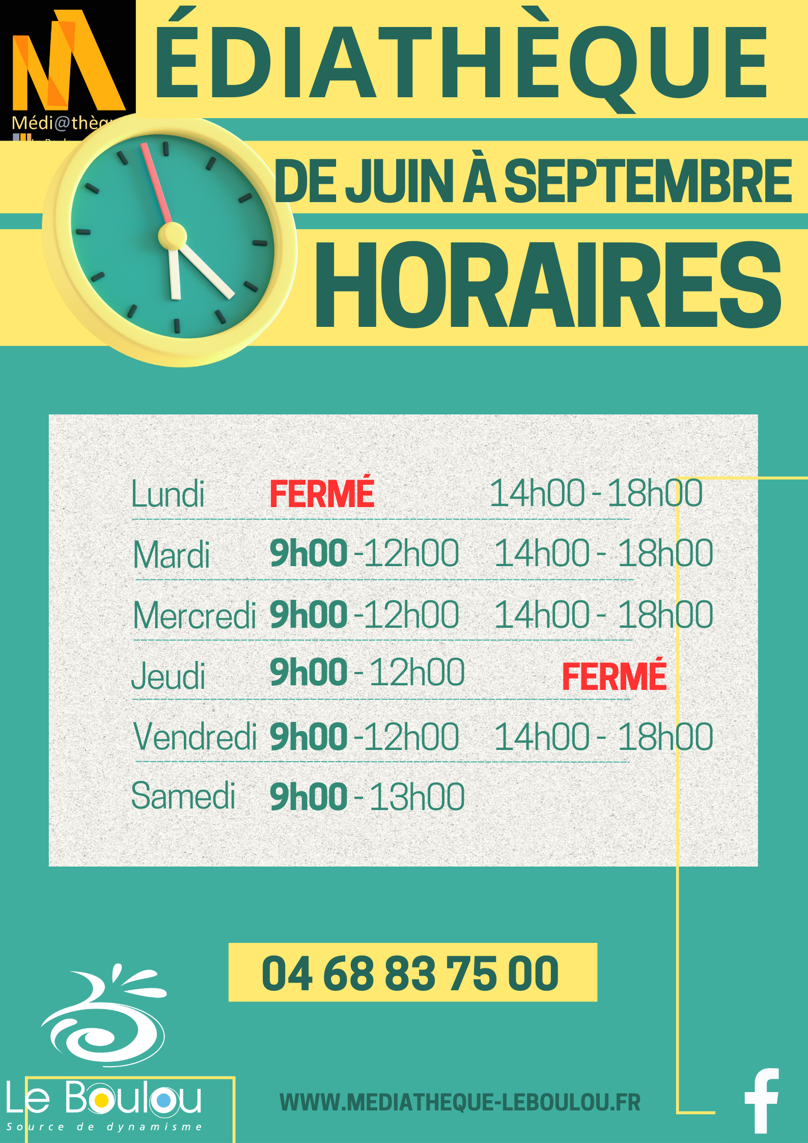 Médiathèque Horaires Juin à septembre 242ok